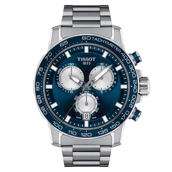 Reloj Tissot Supersport Chrono en acero con esfera y bisel azul. Reloj Tissot Supersport Chrono en acero con esfera y bisel azul.