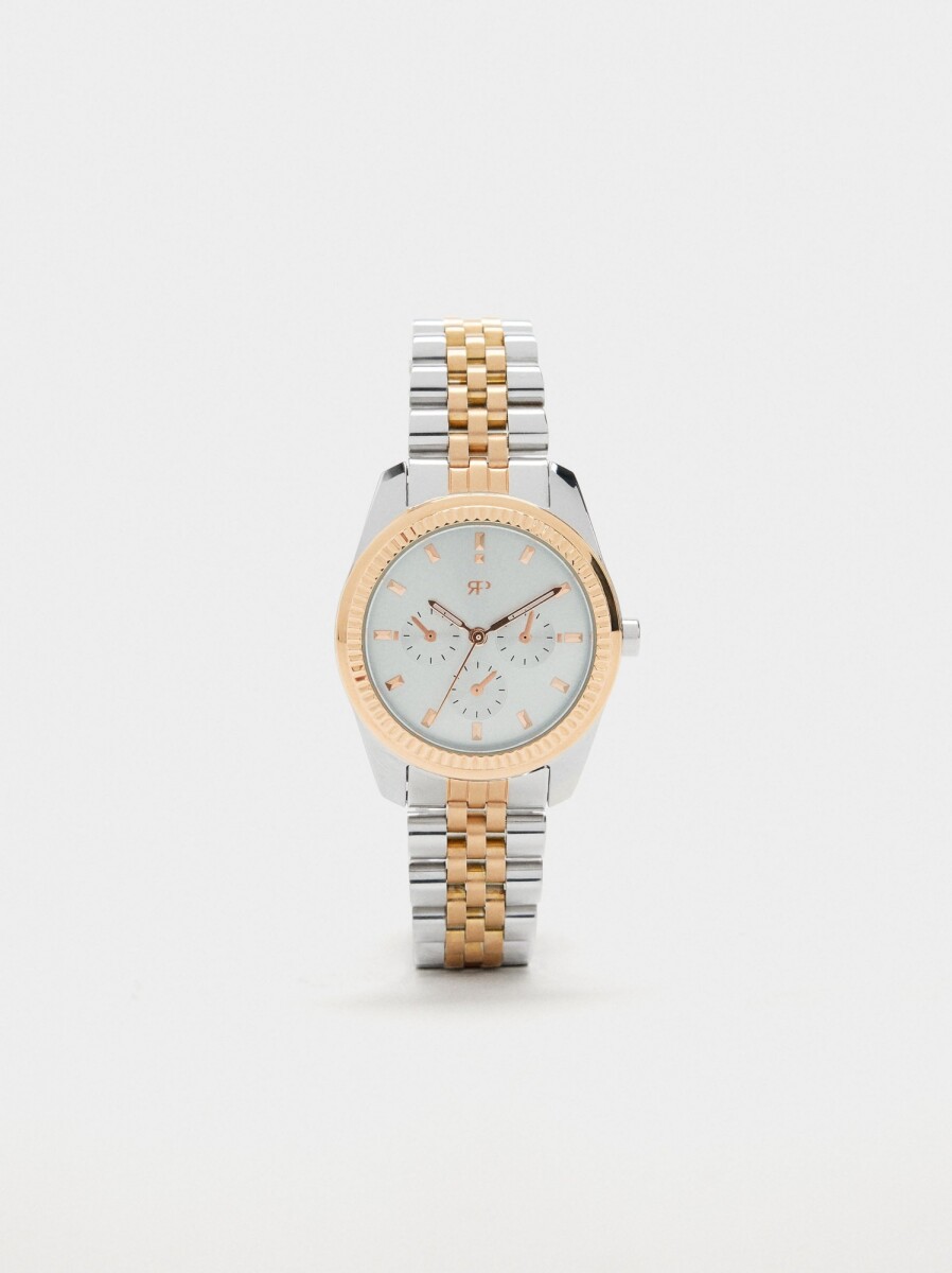 Reloj Redondo Bicolor Con Pulsera De Acero - bicolor 