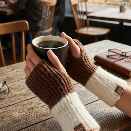 Mitones guantes tejido bicolor Marron