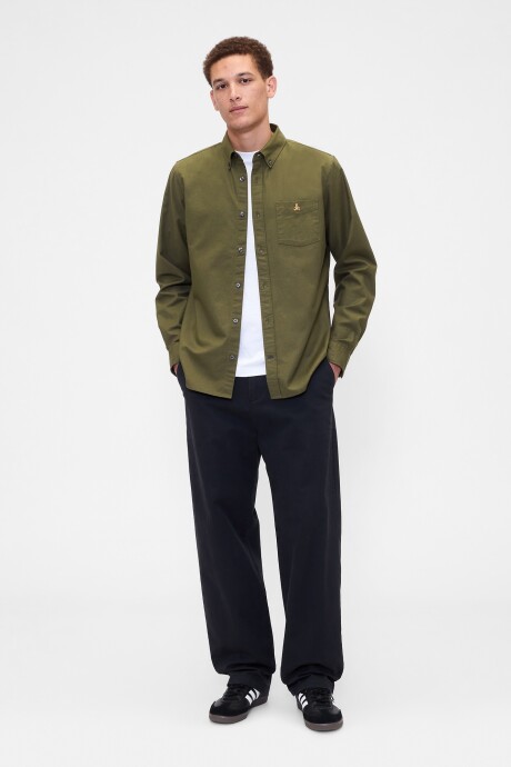 Camisa Oxford Logo Oso Brannan Hombre Army Jacket Green