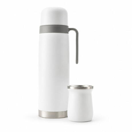 Set Matero Bologna Termo 1L + Mate Térmico Acero Inoxidable Blanco