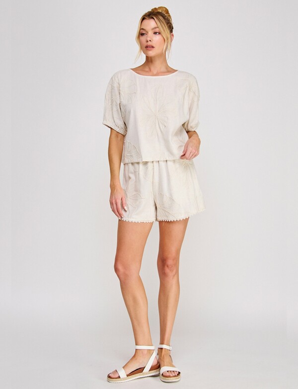 Blusa Lino Bordado BEIGE CLARO