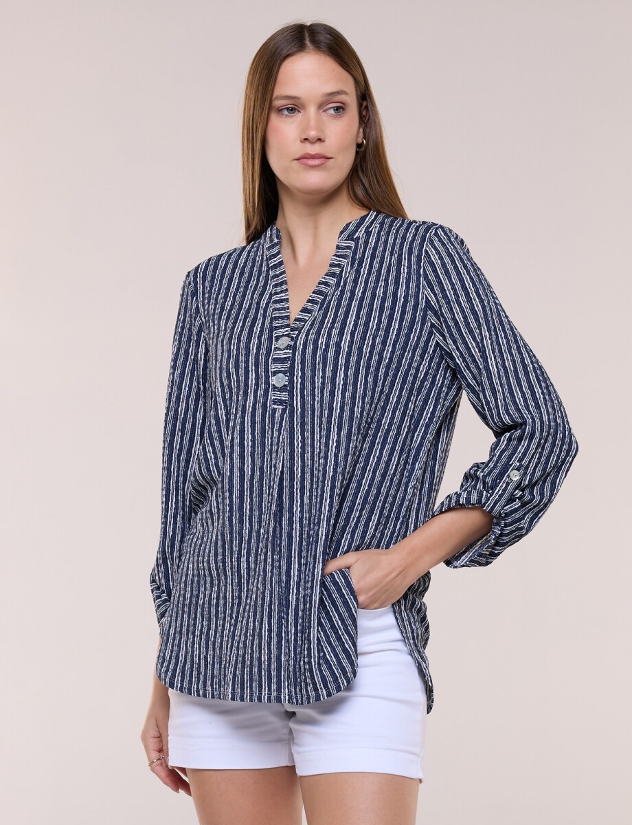 Blusa Holgada Con Textura - Azul 