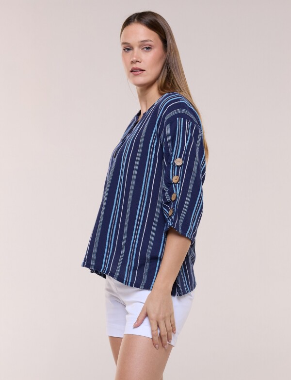 Blusa Algodón Botones AZUL/MULTI