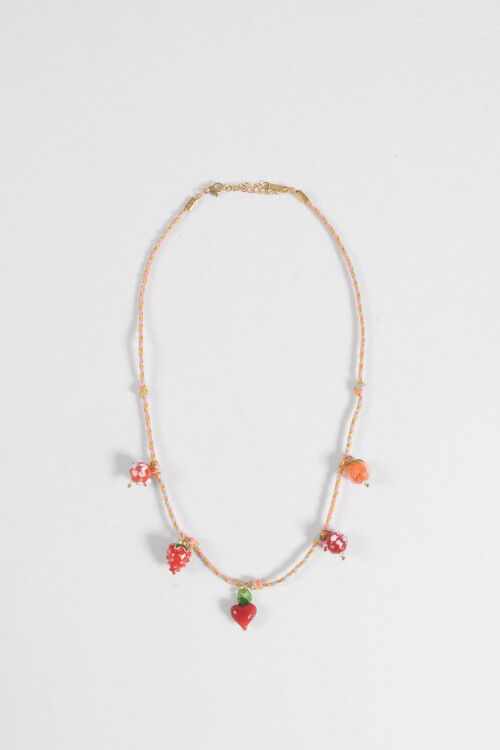 Collar cordón multiples dijes fruta acero naranja