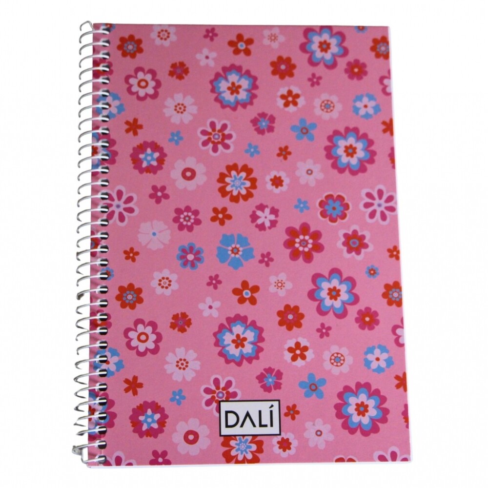 CUADERNO A5 DALI 70 HOJAS TAPA FLORES ROSADO FUERTE