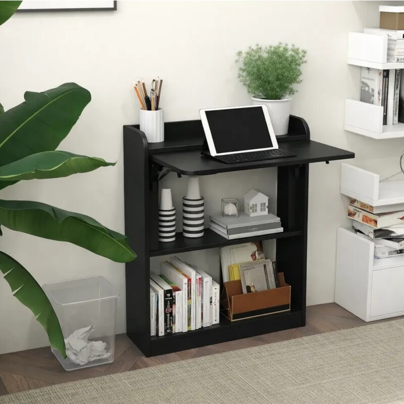 Escritorio plegable con estantes Negro