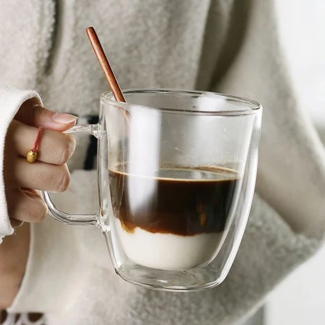 Taza Mug De Vidrio Doble Pared C/ Asa 350ML Taza Mug De Vidrio Doble Pared C/ Asa 350ML