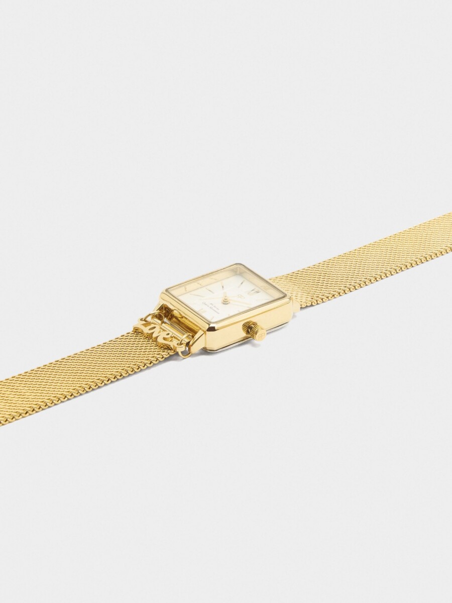 Reloj Cuadrado Malla Metálica De Acero dorado