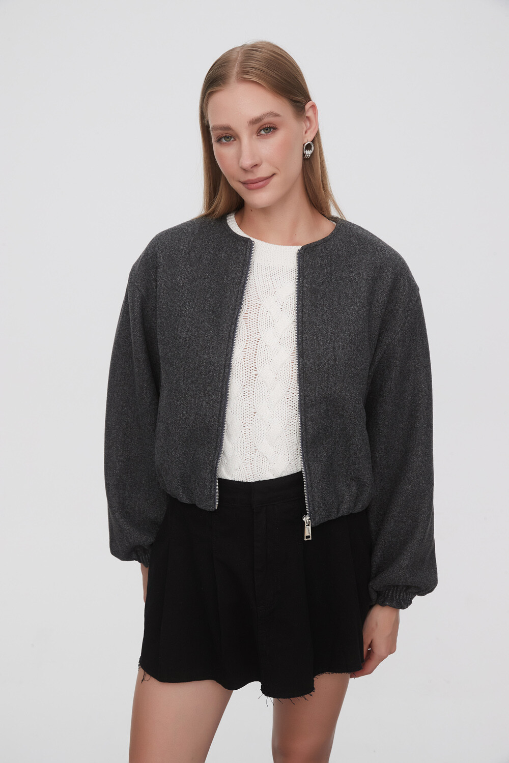 Campera Terry Gris Melange Oscuro