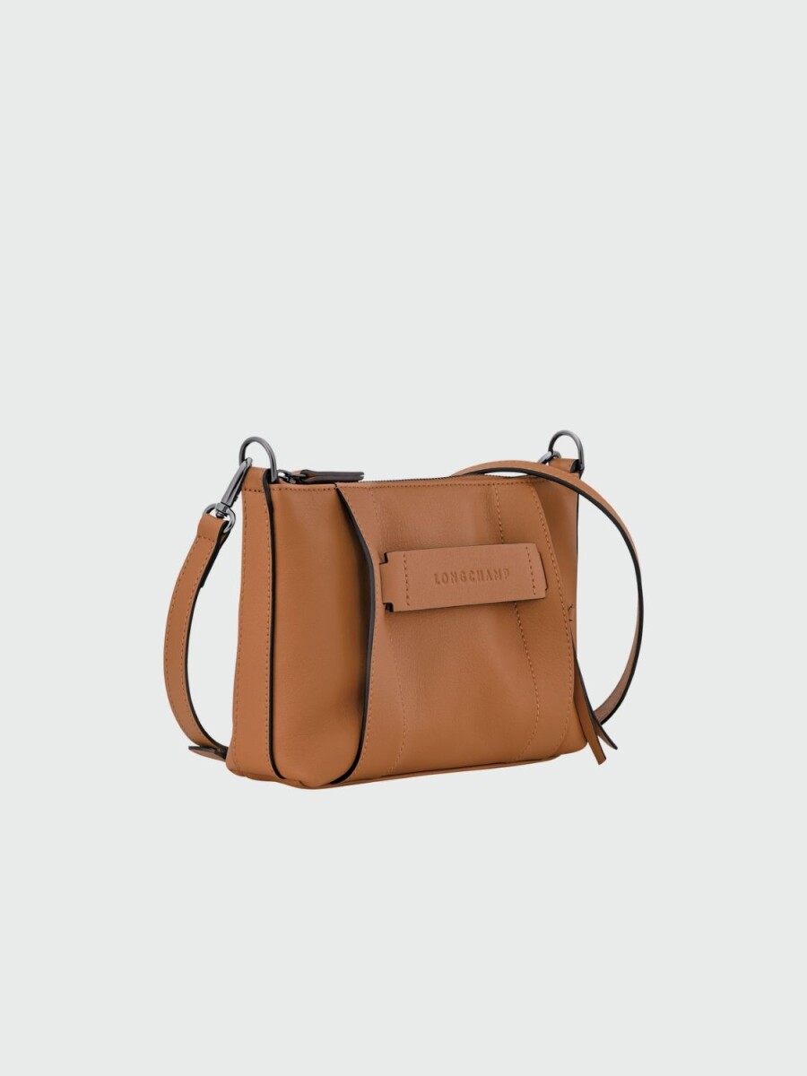 Longchamp -Cartera de cuero con correa extraible, Le pliage 3D - Camel 