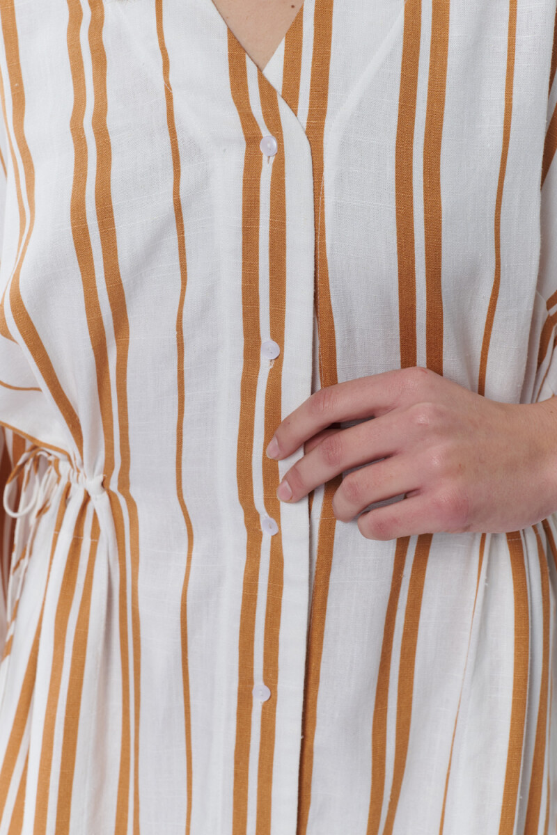 Vestido camisero rayado Blanco Y Camel