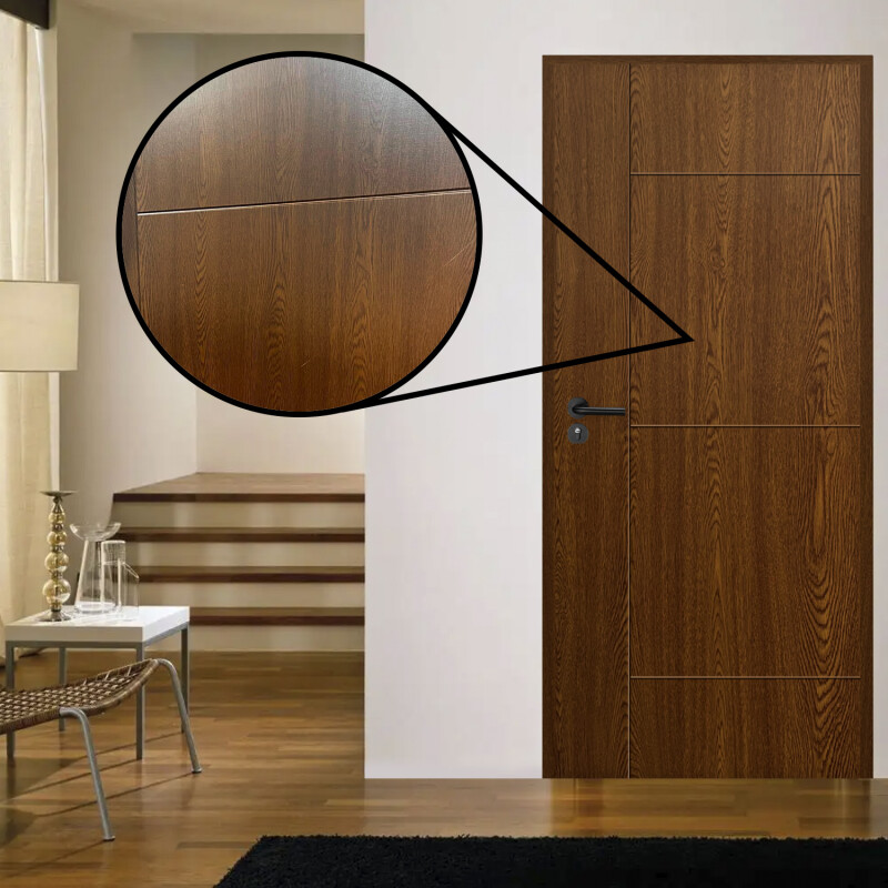 Puerta Desarmada Interior en MDF con Marco y Cerradura Lumax Marrón Oscuro Diseño Ankara Herraje Negro