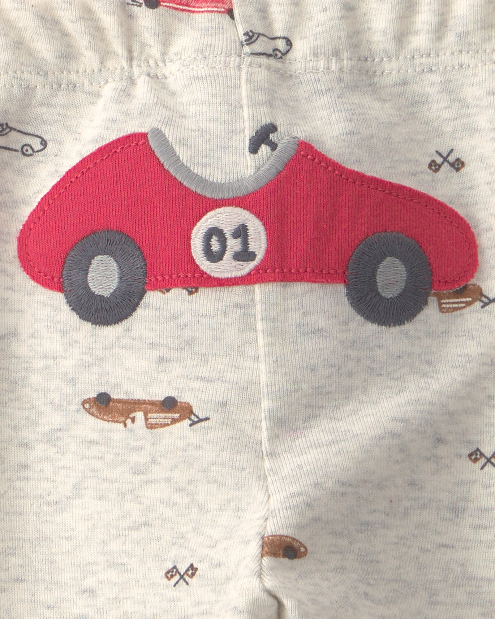 Set tres piezas de algodón, pantalón y bodies, gris y rojo, diseño autos de carrera Sin color