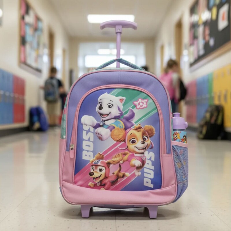 Mochila Nickelodeon 3D Con Carro 40x30x14 Cm Para Niñas Uso Escolar Diario Lila