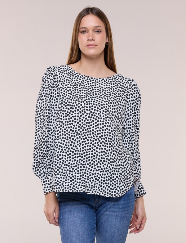 Blusa Manga Larga Abullonada Con Puño Ancho BLANCO/NEGRO