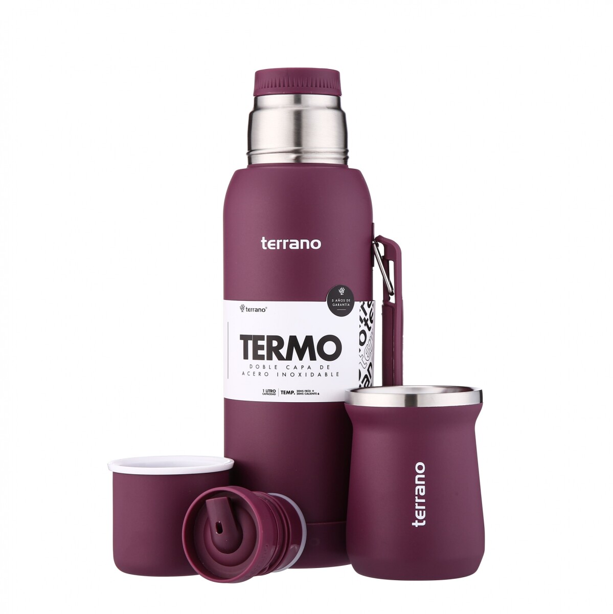 Kit Termo 1LT Con Base De Silicona + Mate de Acero Tradicional - Uva 