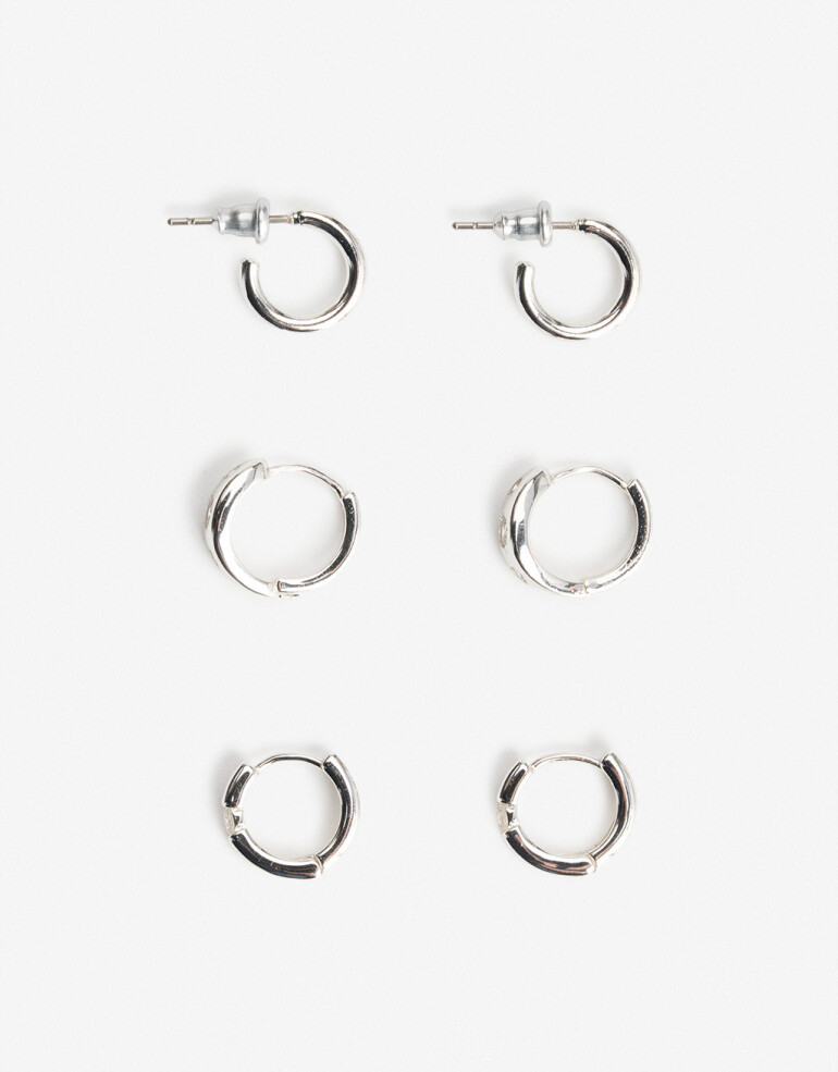 Aros Argollas Set Cubic zirconia Set De Argollas Bañado En Plata - Plateado