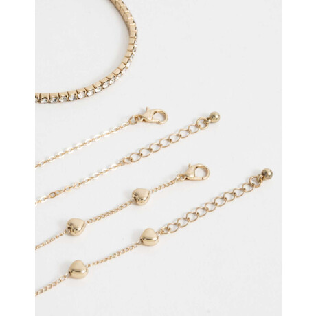 Set De Pulseras Flexibles Con Strass Dorado