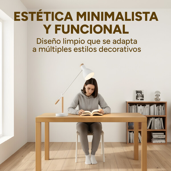 Lampara De Mesa Escritorio Estilo Nórdico Madera Metal 58Cm Color Blanco