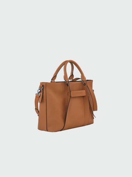 Longchamp -Cartera de cuero con correa extraible, Le pliage 3D Camel