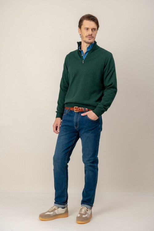 Sweater medio cierre Merino Verde