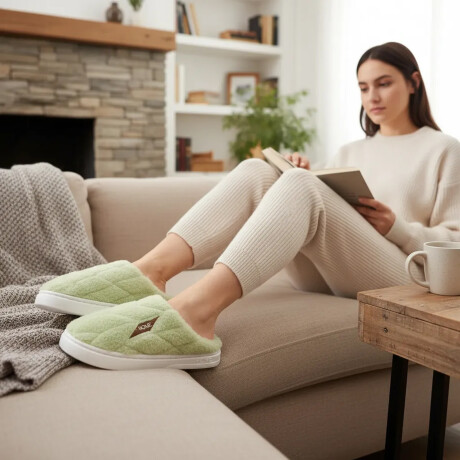 Pantuflas Unisex Suela Antideslizante Felpa Suave y Abrigada Verde Claro