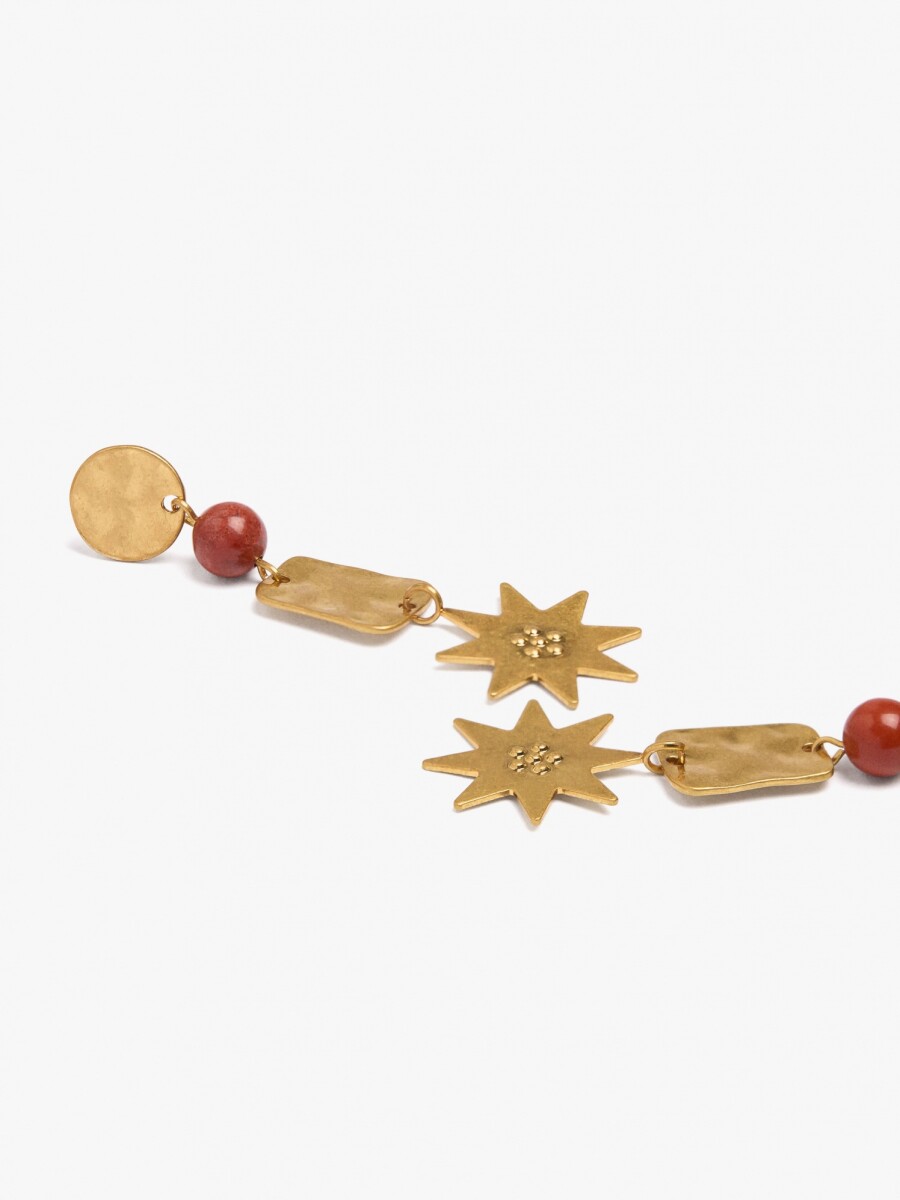 Pendientes Largos Con Piedra Y Estrella naranja