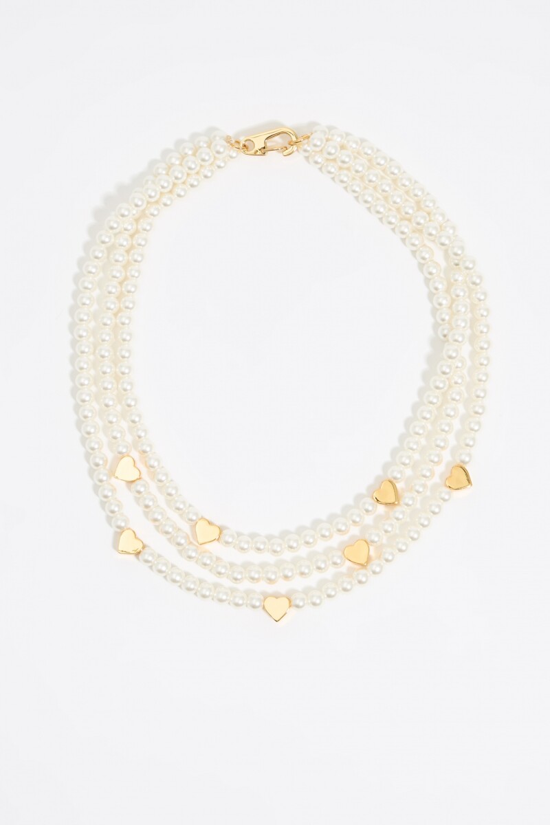 COLLAR PERLAS Y CORAZONES Oro