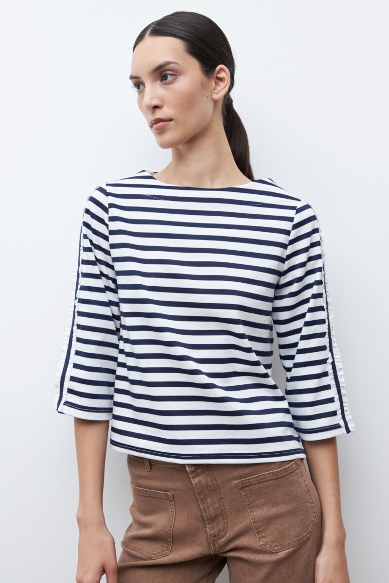 Sweatshirt rayada con volados blanco