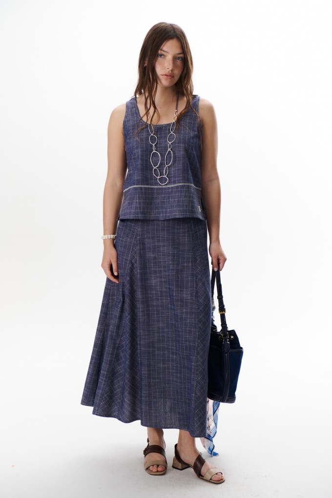 FALDA LINO RAYA AZUL