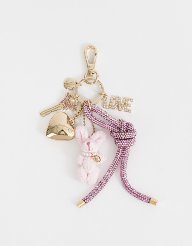Llavero Strass Llavero Y Charm Con Peluche De Conejo - Rosa Claro