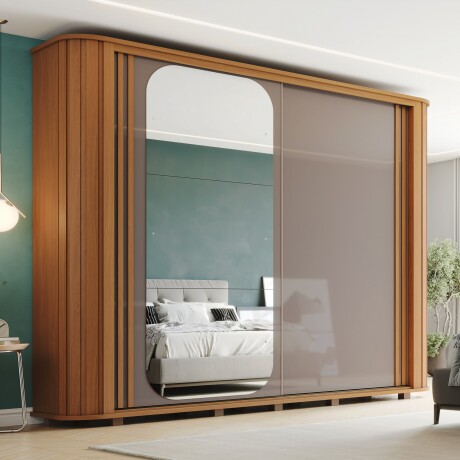 ROPERO MOZATTE 2 PUERTAS 6 CAJONES INTERNOS CON ESPEJO GUARDARROPA CLOSET ARMARIO CANELA