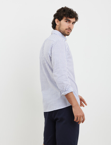 012505 CAMISA HARRINGTON LABEL Azul Melange / Blanco