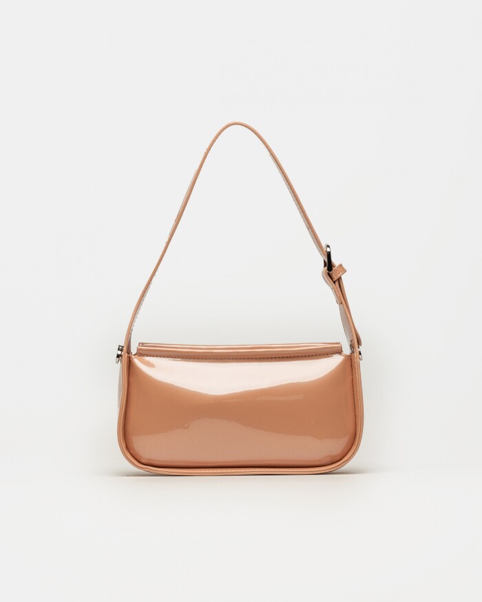 Cartera al hombro Leaf en efecto cuero charol Rosa