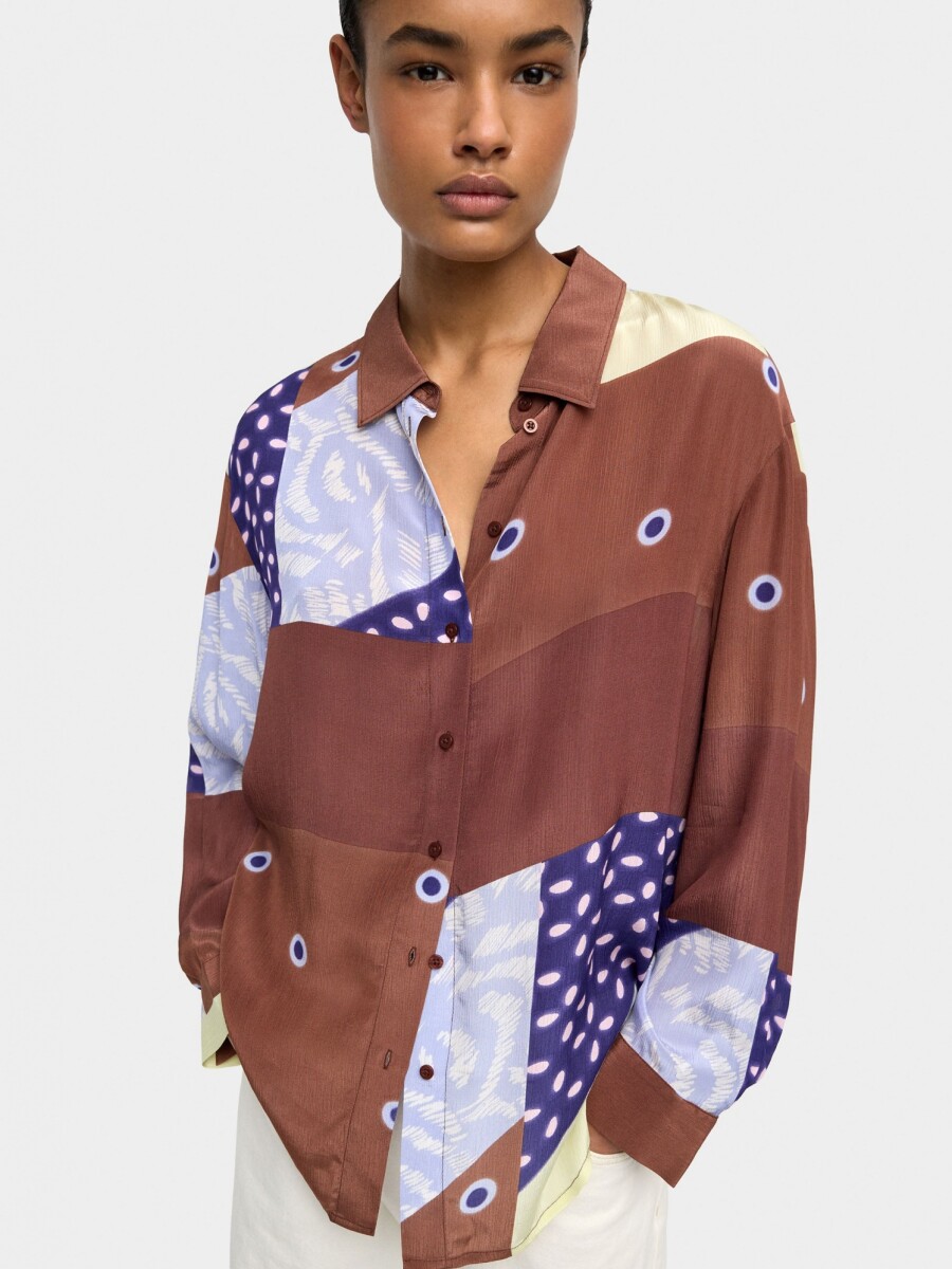 Camisa Fluida Con Estampado marron