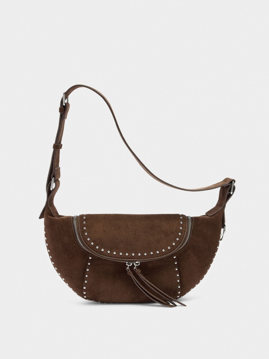 Bolso Bandolera Efecto Piel Con Tachuelas - marron 