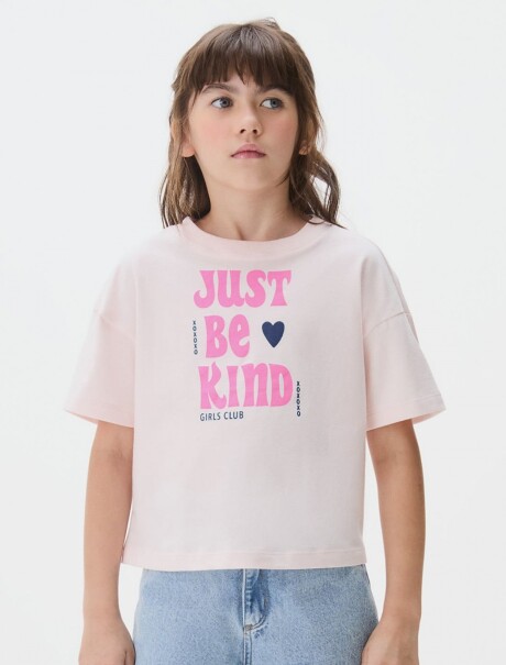 BLUSA INFANTIL MODELO CROPPED CON ESTAMPA ROSA