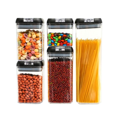 Juego de 5 Recipientes Herméticos Apilables Tarros Frascos Contenedores Apto Alimentos Imback Color Negro Juego de 5 Recipientes Herméticos Apilables Tarros Frascos Contenedores Apto Alimentos Imback Color Negro
