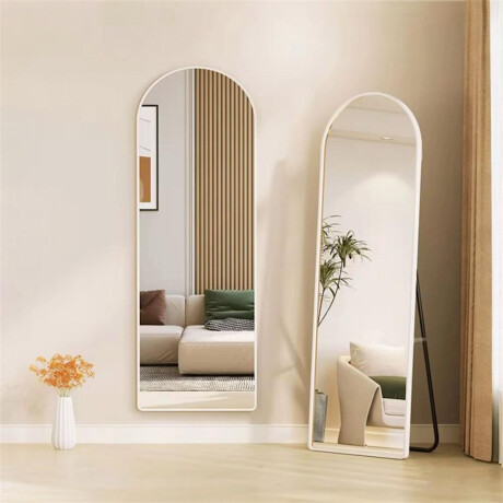 Espejo de Pie Rectangular con Borde Superior Redondo Blanco