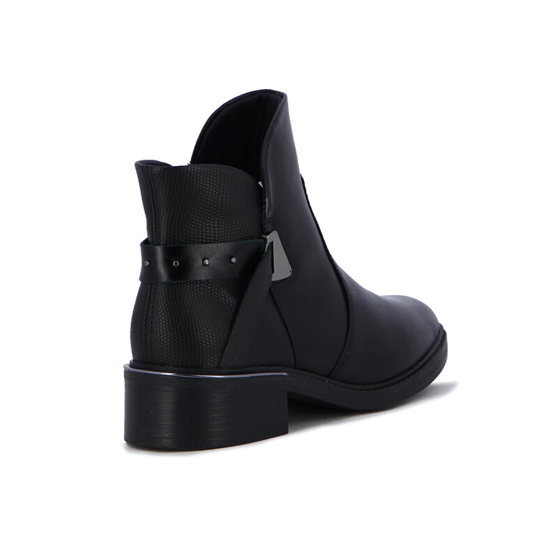 Comfortflex Bota Cuero Caña Baja C/ Aplique Y Tira Negro