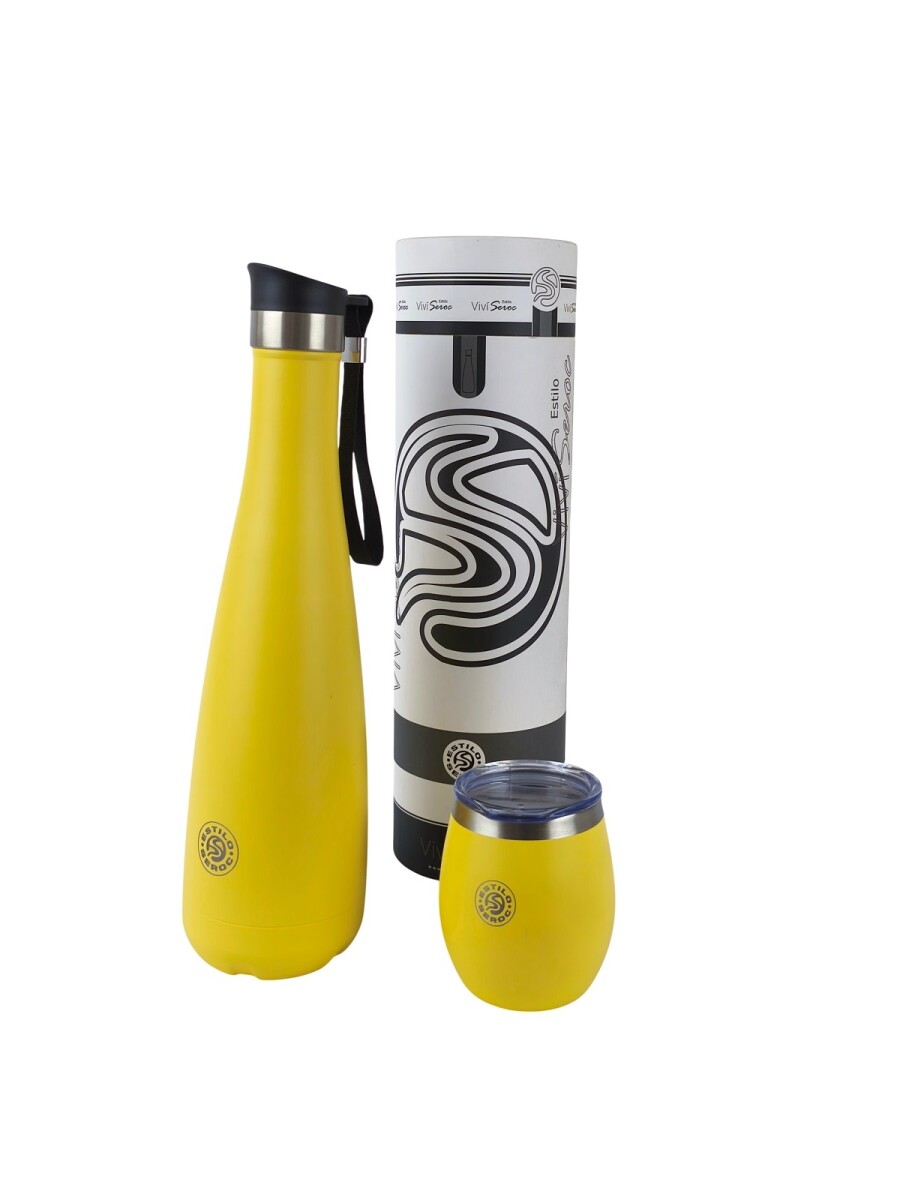 Termo Vacumm Cola De 750ml + Mate De Acero Inox De 240ml - Amarillo 