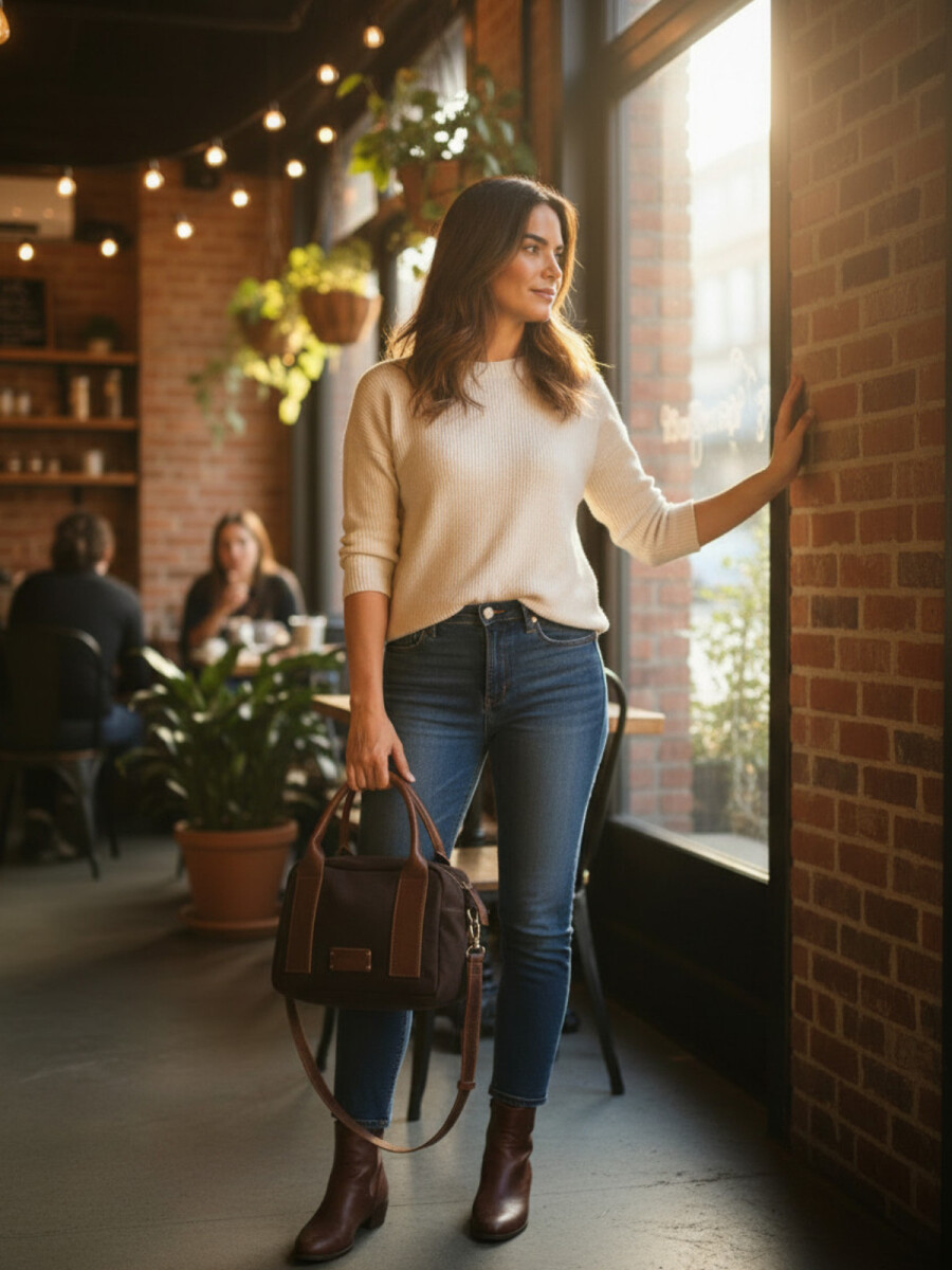 Cartera de Mano y Bandolera en Gamuza y Cuero - Chocolate 