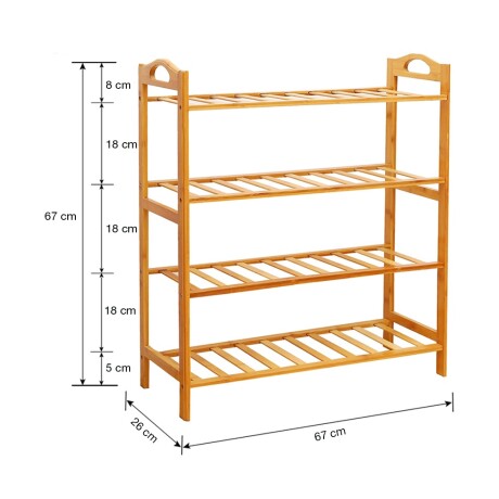 Zapatera Rack Organizador Multifunción de Bamboo 4 Estantes Marrón Claro