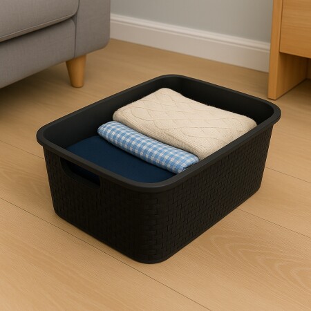 CAJA ORGANIZADORA SIMIL RATTAN N°3 NEGRO 17 LITROS Sin color