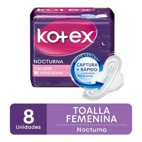 Kotex Toalla Femenina Pure Nocturna con alas - 8 unidades Kotex Toalla Femenina Pure Nocturna con alas - 8 unidades