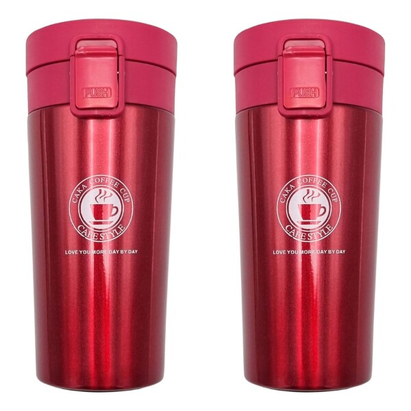 Pack X5 Vaso Taza Térmico Botella 380ml Abre Facil Cafe Te Color Variante Fucsia
