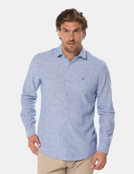 CAMISA DE LINO RAYADA Azul