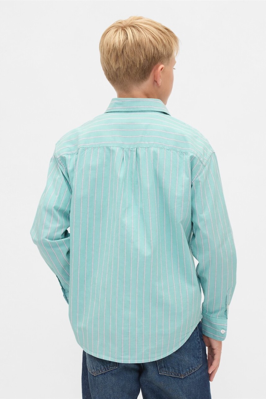 Camisa Poplin Niño Teal Stripe