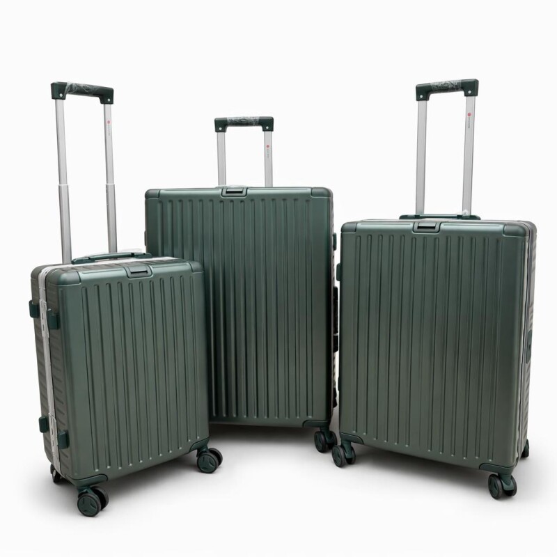 Set de Valijas Rígidas x3 con Ruedas 360° – Equipaje de Viaje Verde